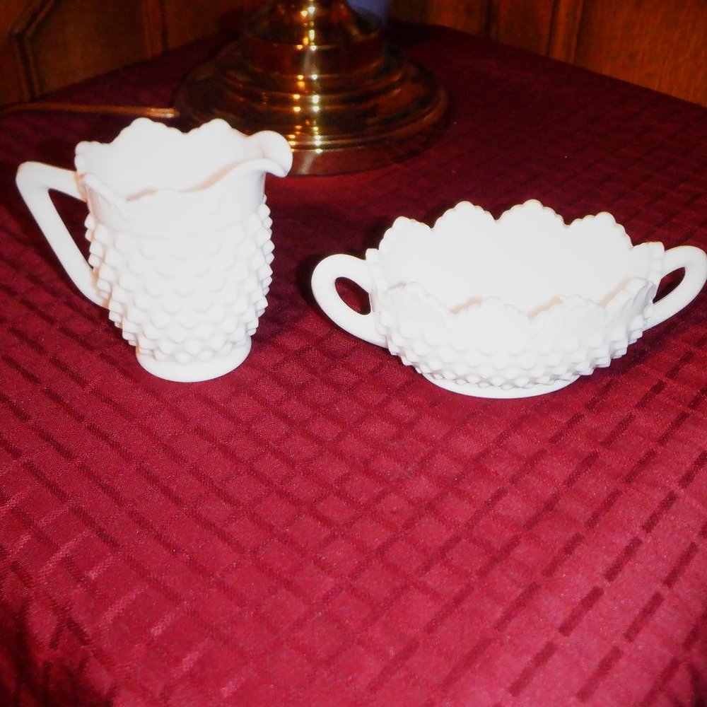 *** HOBNAIL *** CREAM & SUGAR MILK GLASS